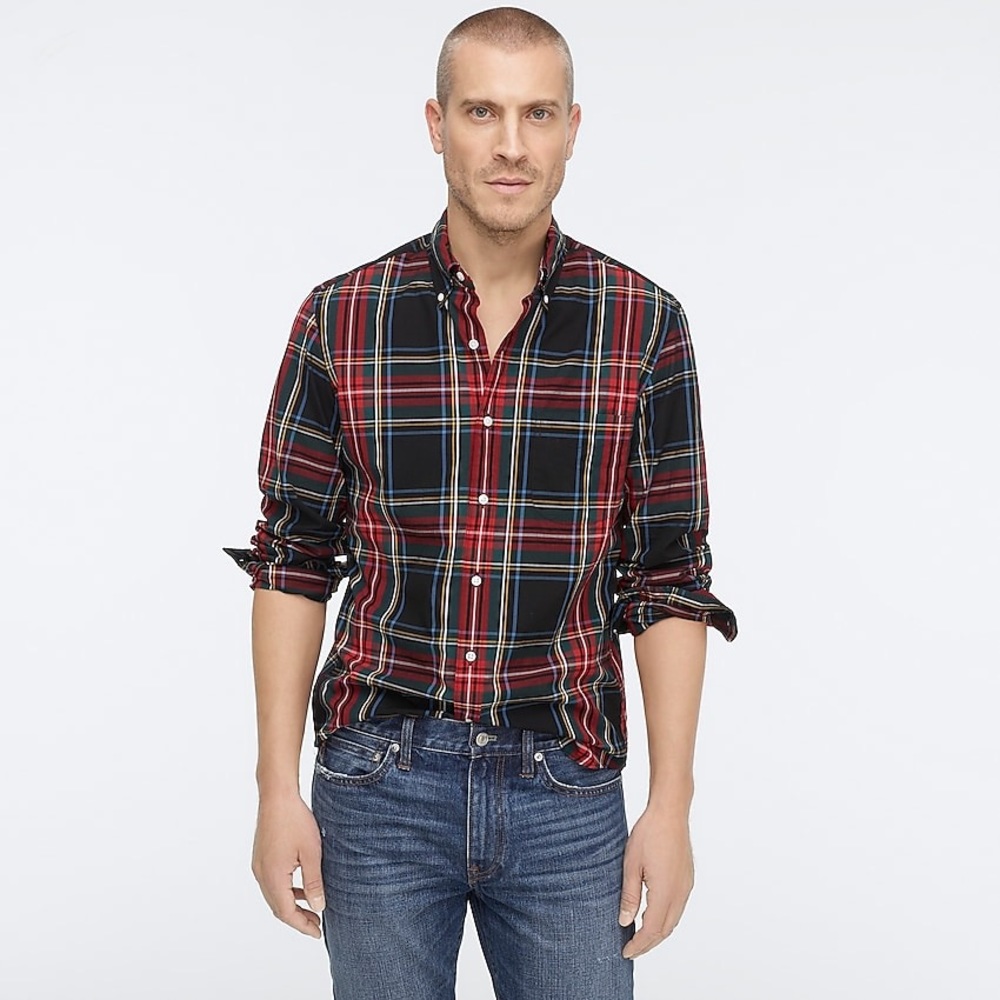 Slim Stretch Wash Poplin Shirt In Stewart Tartan